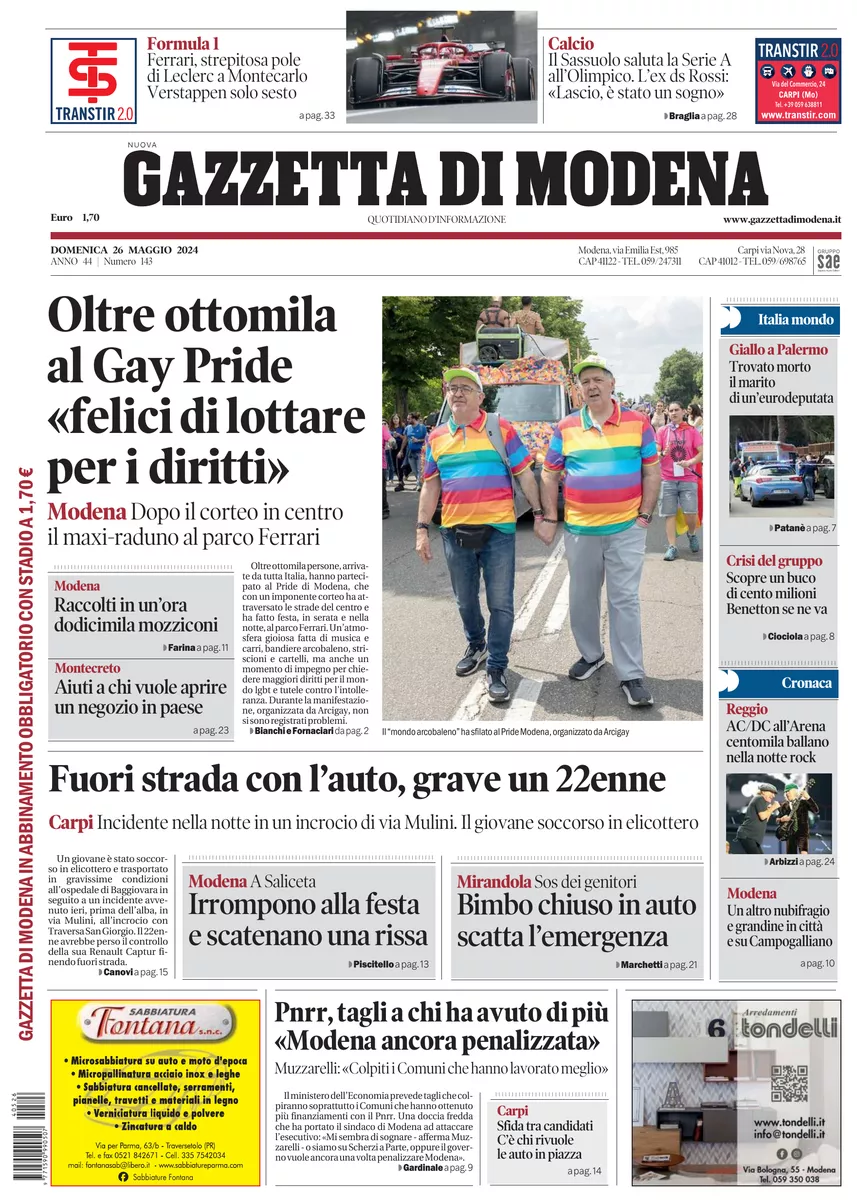 Prima-pagina-gazzetta di modena-oggi-edizione-del-2024-05-26